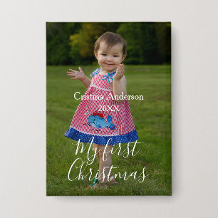 Mijn eerste kerst baby meisje foto naam jaar eenvo button