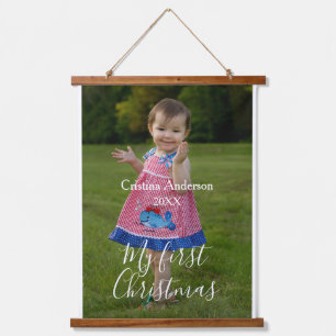 Mijn eerste kerst baby meisje foto naam jaar eenvo hangend wandkleed