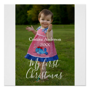 Mijn eerste kerst baby meisje foto naam jaar eenvo perfect poster