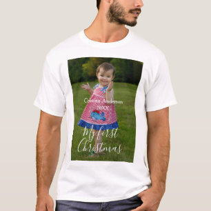 Mijn eerste kerst baby meisje foto naam jaar eenvo t-shirt