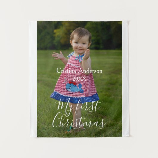 Mijn eerste kerst baby meisje foto naam jaar eenvo wandkleed (Voorkant)