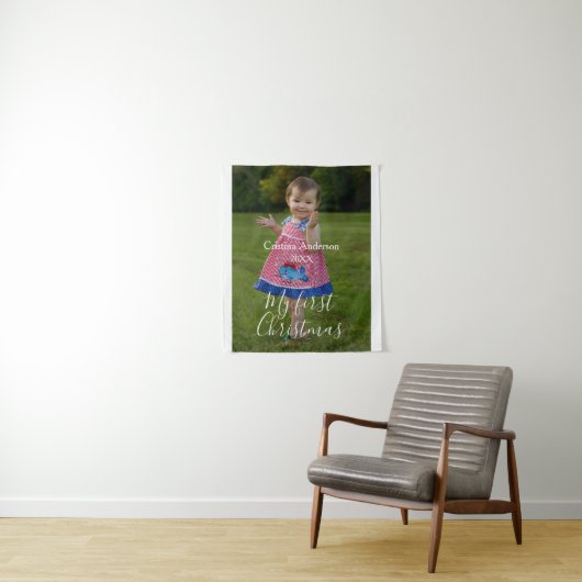 Mijn eerste kerst baby meisje foto naam jaar eenvo wandkleed (In situ)
