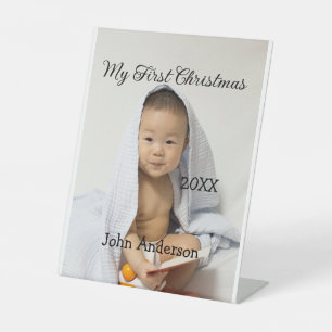 Mijn eerste kerst baby naam datum jaar foto s reclamebord met voetstuk
