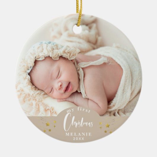 Mijn eerste kerst baby's aandenken foto keramisch ornament (Voorkant)