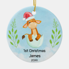 Mijn eerste kerst blauwe baby jongen Giraffe Keramisch Ornament