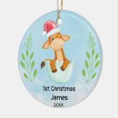 Mijn eerste kerst blauwe baby jongen Giraffe Keramisch Ornament (Links)