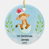 Mijn eerste kerst blauwe baby jongen Giraffe Keramisch Ornament (Achterkant)