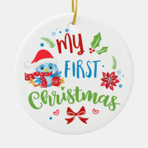 Mijn eerste kerst Blauwe Vogel aangepaste foto / j Keramisch Ornament