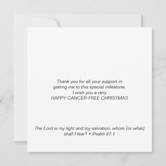 MIJN EERSTE KERST Borstkanker Gratis Dank u Feestdagenkaart (Achterkant)