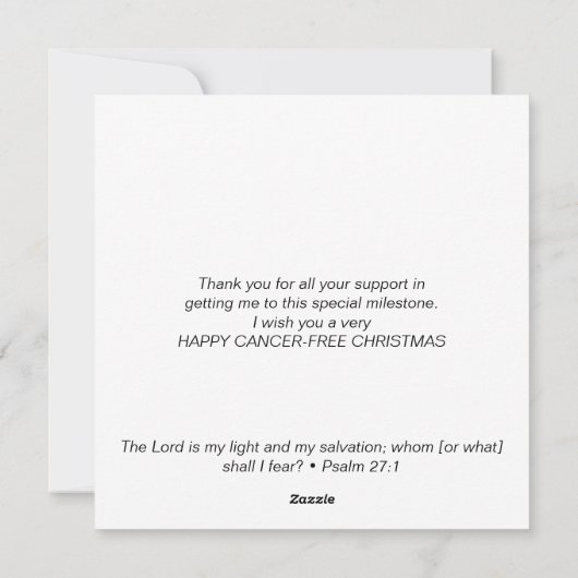 MIJN EERSTE KERST Borstkanker Gratis Dank u Feestdagenkaart (Achterkant)