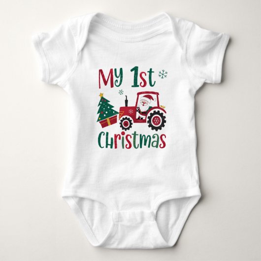 Mijn eerste kerst Cute Kerstman Tractor Boerderij Romper (Voorkant)