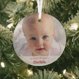 Mijn eerste kerst eenvoudige babyfoto handschrift  glas ornament