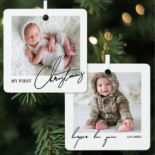 Mijn eerste kerst eenvoudige elegante babyfoto metalen ornament