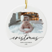 Mijn eerste kerst elegante moderne Baby foto Keramisch Ornament (Voorkant)