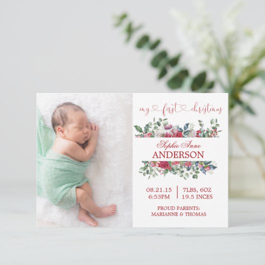 Mijn Eerste Kerst Foto Geboorteaankondiging Aankondiging (Staand voorkant)