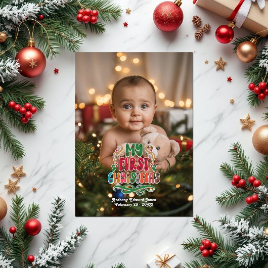 Mijn eerste kerst fotocollage feestdagenkaart