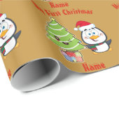 Mijn EERSTE Kerst GAVENVERPAKKING Pinguïn Persoonl Cadeaupapier (Rol Hoek)
