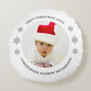 Mijn eerste kerst gepersonaliseerde Baby foto Rond Kussen