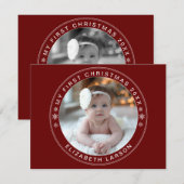Mijn eerste kerst gepersonaliseerde Baby foto rood Feestdagenkaart (Voorkant / Achterkant)