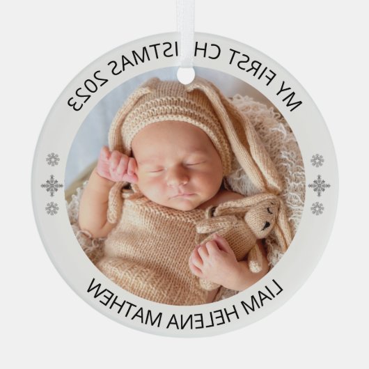 Mijn eerste kerst gepersonaliseerde elegante Baby  Glas Ornament (Achterkant)