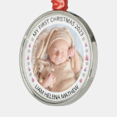 Mijn eerste kerst gepersonaliseerde elegante Baby  Metalen Ornament (Links)