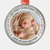 Mijn eerste kerst gepersonaliseerde elegante Baby  Metalen Ornament (Voorkant)