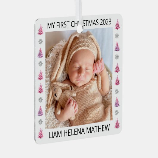 Mijn eerste kerst gepersonaliseerde elegante Baby  Metalen Ornament (Voorkant Rechts)