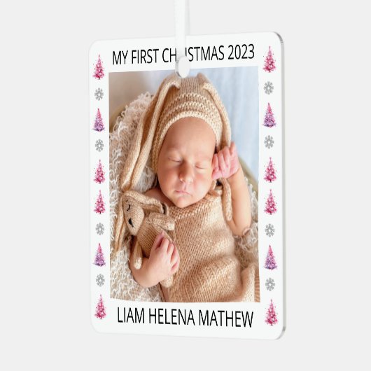 Mijn eerste kerst gepersonaliseerde elegante Baby  Metalen Ornament (Voorkant links)