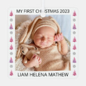 Mijn eerste kerst gepersonaliseerde elegante Baby  Metalen Ornament (Achterkant)