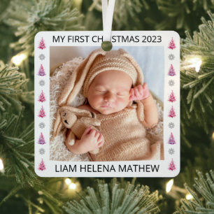 Mijn eerste kerst gepersonaliseerde elegante Baby  Metalen Ornament