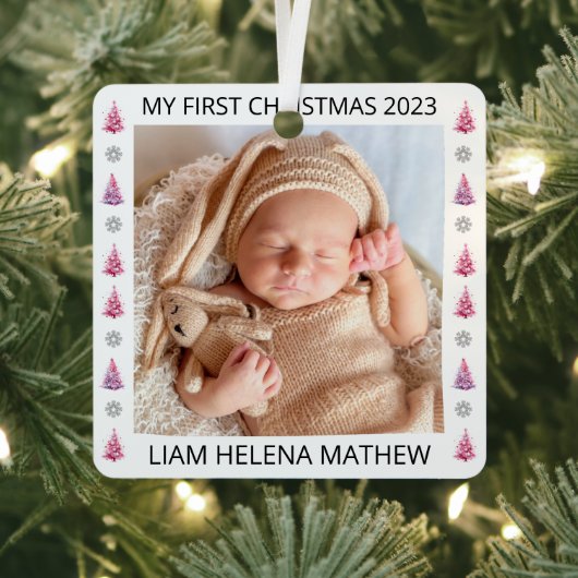 Mijn eerste kerst gepersonaliseerde elegante Baby  Metalen Ornament (Insitu)