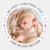 Mijn eerste kerst gepersonaliseerde elegante Baby  Ronde Sticker (Voorkant)