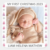 Mijn eerste kerst gepersonaliseerde elegante Baby  Vierkante Sticker (Voorkant)
