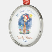 Mijn eerste kerst Giraffe aangepaste naam Keepsake Metalen Ornament (Links)