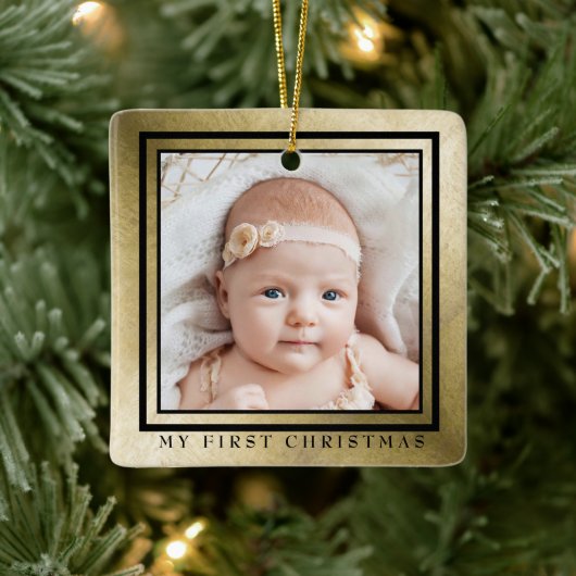Mijn eerste kerst goud zwart Baby foto Keramisch Ornament (Boom)