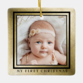 Mijn eerste kerst goud zwart Baby foto Keramisch Ornament (Voorkant)