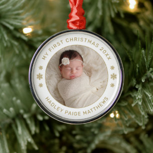 Mijn eerste kerst gouden gepersonaliseerde baby fo metalen ornament