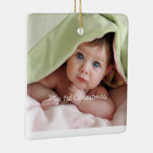 Mijn eerste Kerst Helder Roze Stippen Foto Ornamen Keramisch Ornament (Rechts)