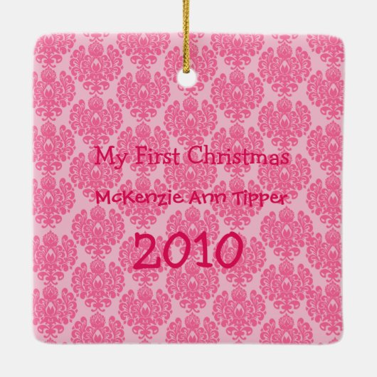 Mijn eerste Kerst Helder Roze Stippen Foto Ornamen Keramisch Ornament (Achterkant)