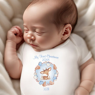 Mijn eerste kerst herten aangepaste naam Blue Boy Romper