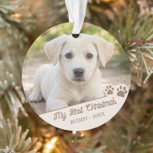 Mijn Eerste Kerst Hond Foto Huisdier Naam & Jaar Ornament