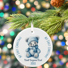 Mijn eerste kerst jongen aangepaste naam blauw Bee Keramisch Ornament