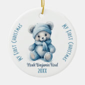 Mijn eerste kerst jongen aangepaste naam blauw Bee Keramisch Ornament (Voorkant)