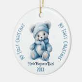 Mijn eerste kerst jongen aangepaste naam blauw Bee Keramisch Ornament (Links)