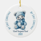 Mijn eerste kerst jongen aangepaste naam blauw Bee Keramisch Ornament (Achterkant)