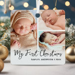 Mijn eerste kerst Keepsake 3 foto Metalen Ornament<br><div class="desc">Pasgeboren kerst ornament met 3 aangepaste foto's,  het schattige gezegde 'mijn eerste kerst',  de naam van de kinderen,  en het jaar.</div>