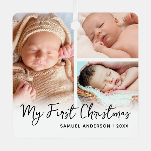 Mijn eerste kerst Keepsake 3 foto Metalen Ornament (Voorkant)