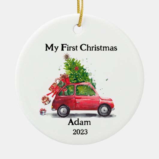 Mijn eerste kerst Keepsake Retro auto Keramisch Ornament (Voorkant)