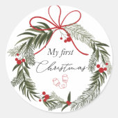 Mijn eerste kerst met kerstkrans ronde sticker (Voorkant)