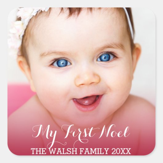 Mijn eerste kerst moderne Baby foto Vierkante Sticker (Voorkant)